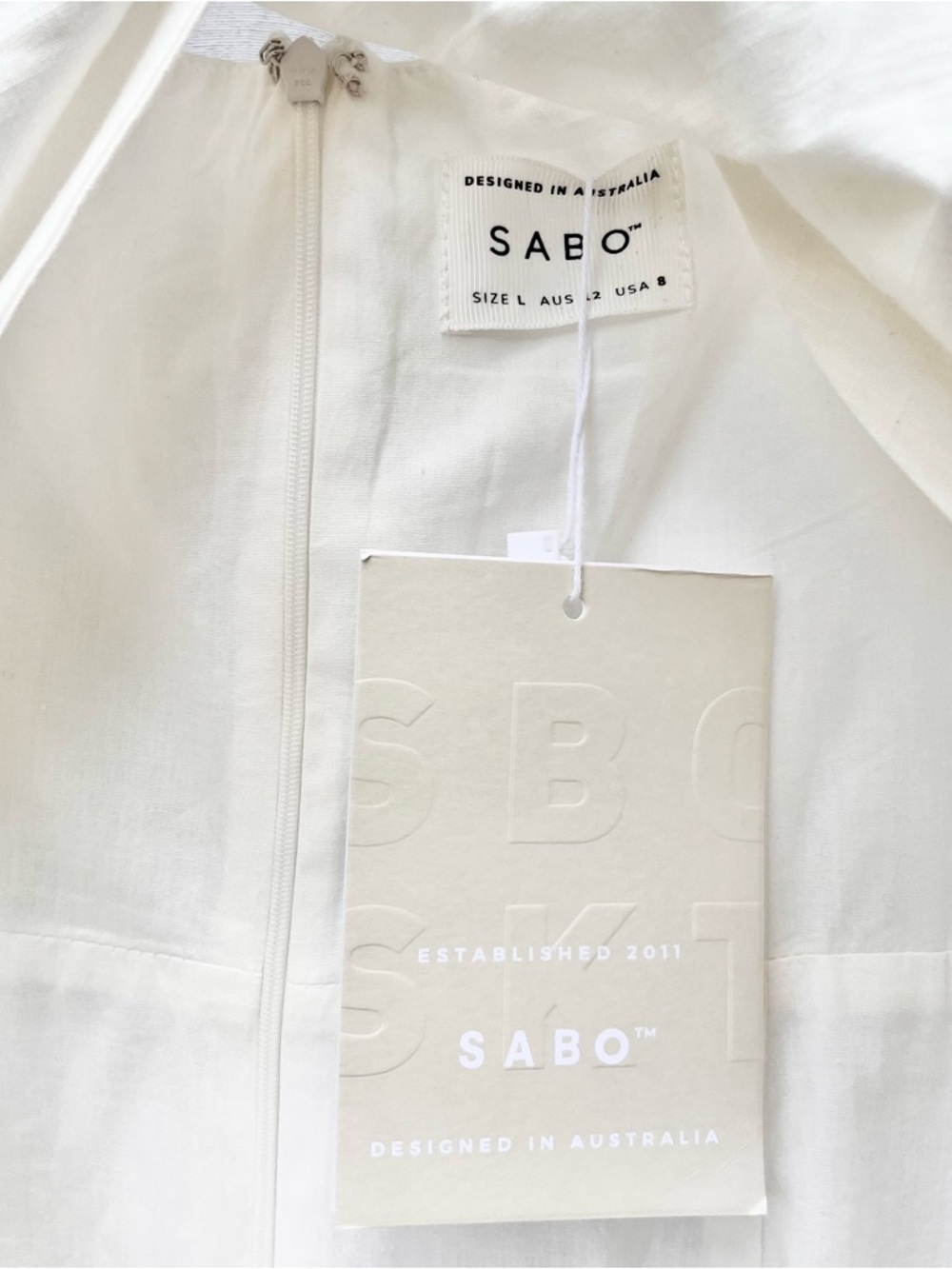 SABO | NWT CIRI CUTOUT MIDI DRESS LARGE IN WHITE OPEN SLIT LINED - Picture 9 of 12